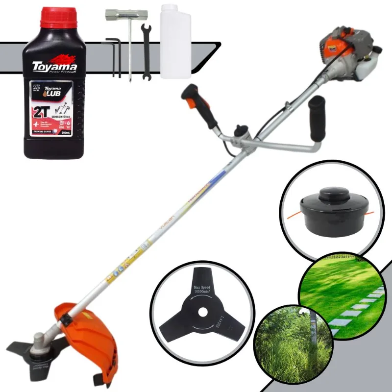 Roçadeira Lateral Vulcan Vr330p À Gasolina 33cc Motor 2 Tempos 1,2hp De Potência 10.000rpm Com Carretel Nylon + Lâmina 3 Pontas + Óleo Toyama Fg50
