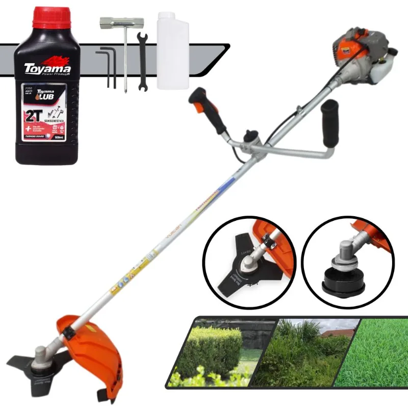 Roçadeira Multifuncional À Gasolina Vulcan Vr330p 33cc 1,2hp Alta Rotação Com 2 Opções De Corte Carretel De Nylon + Faca 3 Pontas + Óleo Toyama 2t