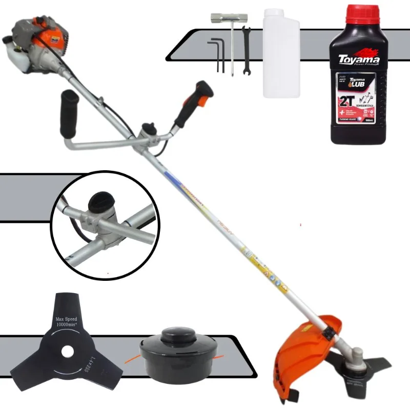 Roçadeira Vulcan Vr330-p À Gasolina 33cc 1,2hp Motor 2 Tempos Alta Rotação Com Guidão Anti-vibração Carretel Nylon + Faca 3 Pontas + Óleo Toyama Fg50