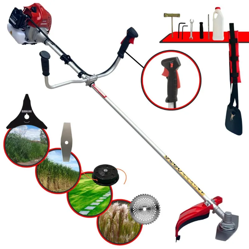 Aparador De Grama Completo Kawashima Bcj521l À Gasolina 2 Tempos 52cc 10.000rpm 2,5hp De Potência Com Kit 3 Lâminas De Corte E Cabeçote De Nylon