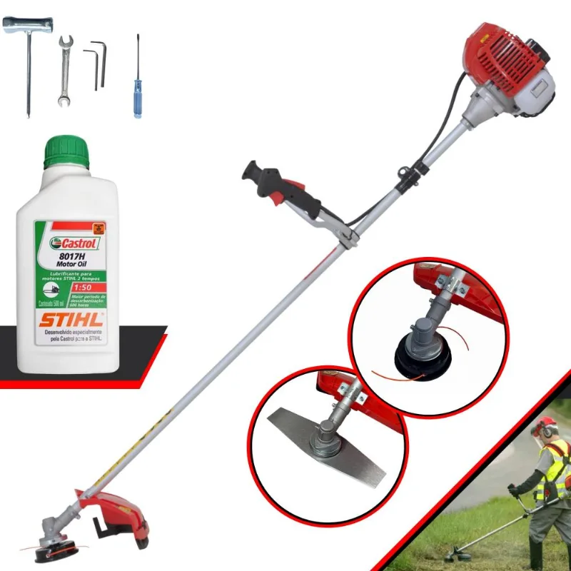 Roçadeira Profissional Kawashima Bcj431-l À Gasolina 1,7hp De Potência 43cc 10.000rpm Com Carretel De Nylon + Faca 2 Pontas + Óleo Stihl 2 Tempos