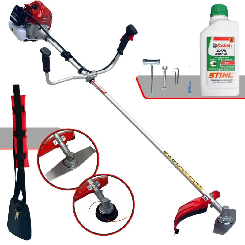 Roçadeira Kawashima Bcj431-l À Gasolina 43cc 1,7hp Motor 2 Tempos Alta Rotação E Performance Com Carretel De Nylon + Faca 2 Pontas + Óleo Stihl 8017