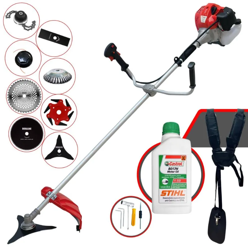 Roçadeira Multifunções Anmax Cg430p À Gasolina 43cc 2hp Para Todos Os Tipos De Trabalho Com Carretel Nylon + Kit De 7 Opções De Cortes + Óleo Stihl