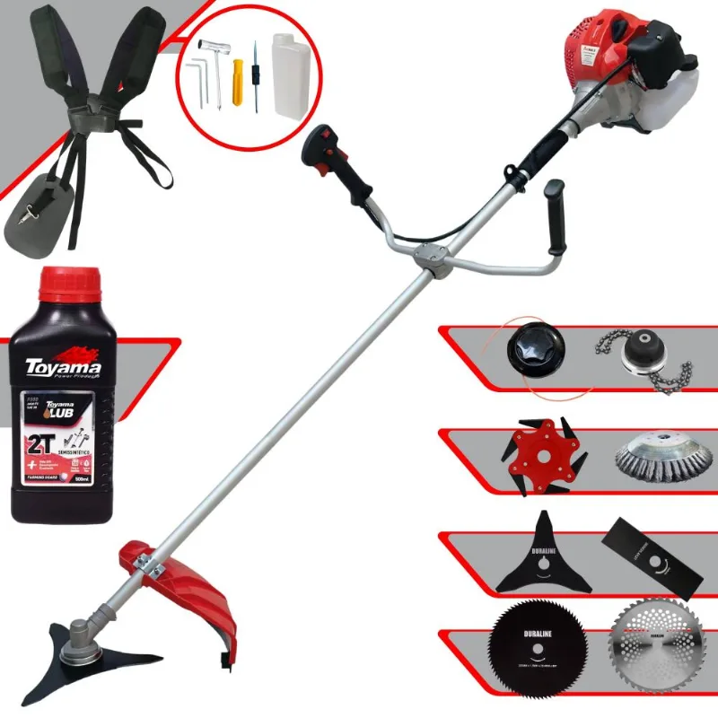 Cortador De Grama Anmax Cg430p-tb 43cc 2hp + Facas 2 Pontas, 3 Pontas, 6 Pontas, 40 Dentes, 80 Dentes, Trimmer, Carretel E Escova De Aço + Óleo Toyama