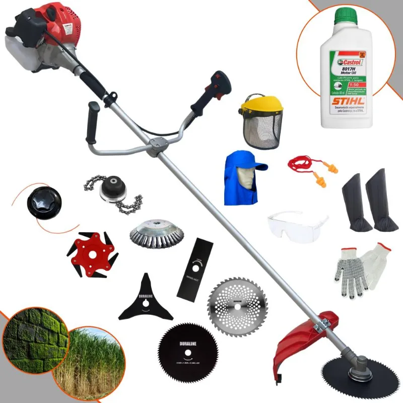 Roçadeira Multifunções Anmax Cg430p À Gasolina 2t 43cc 2hp Para Todos Os Tipos De Trabalho Com Carretel + Kit De 7 Opções De Cortes + Epi + Óleo Stihl
