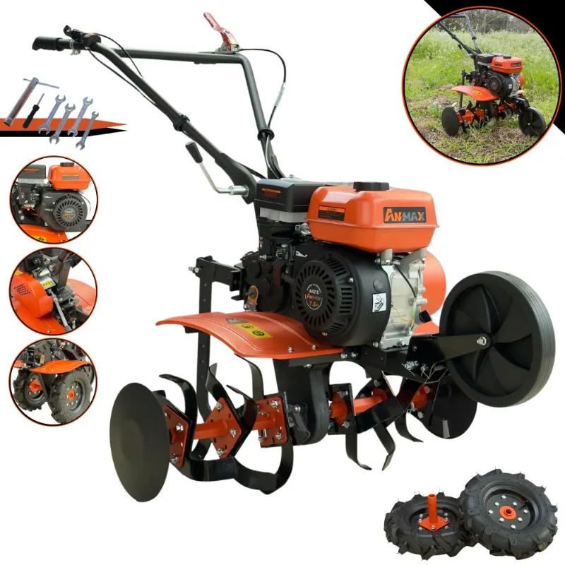 Motocultivador Microtrator Completo Anmax Mt170g À Gasolina 4t 208cc 7hp De Potência Profissional Com 24 Lâminas Cultivadoras Para Descompactação