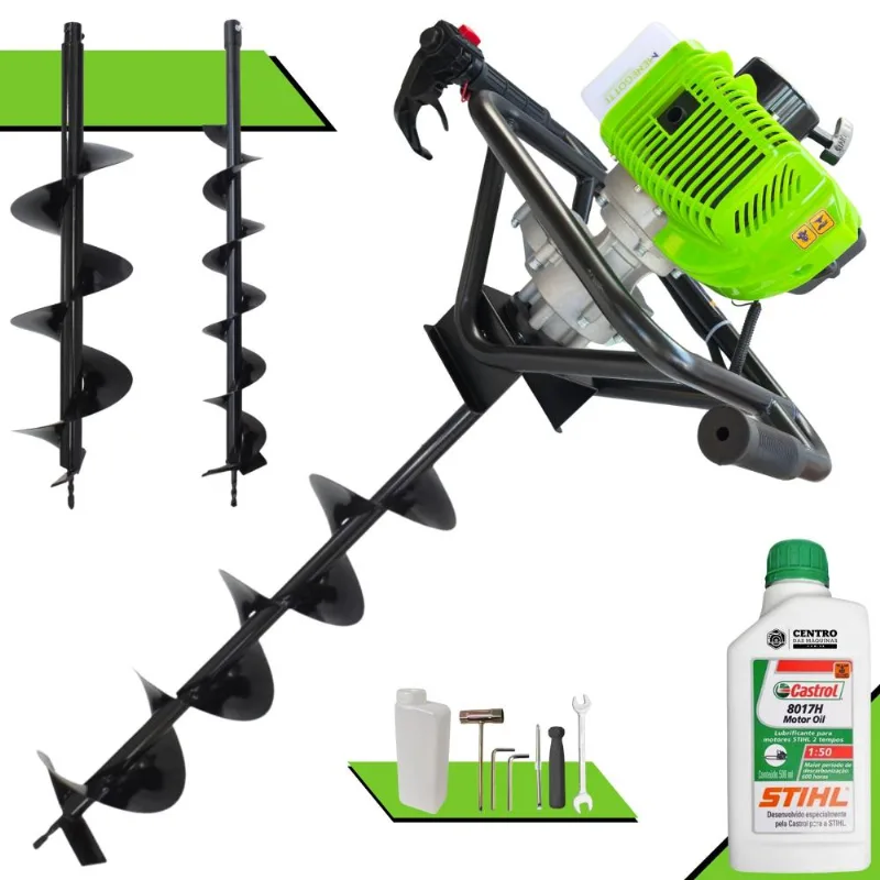 Cavadeira Motorizada Menegotti Mps52 À Gasolina 2t 52cc 1,8hp 9.000rpm Perfurador Completo Com Brocas 80x10cm, 80x15cm E 80x20cm + Óleo Stihl 2t