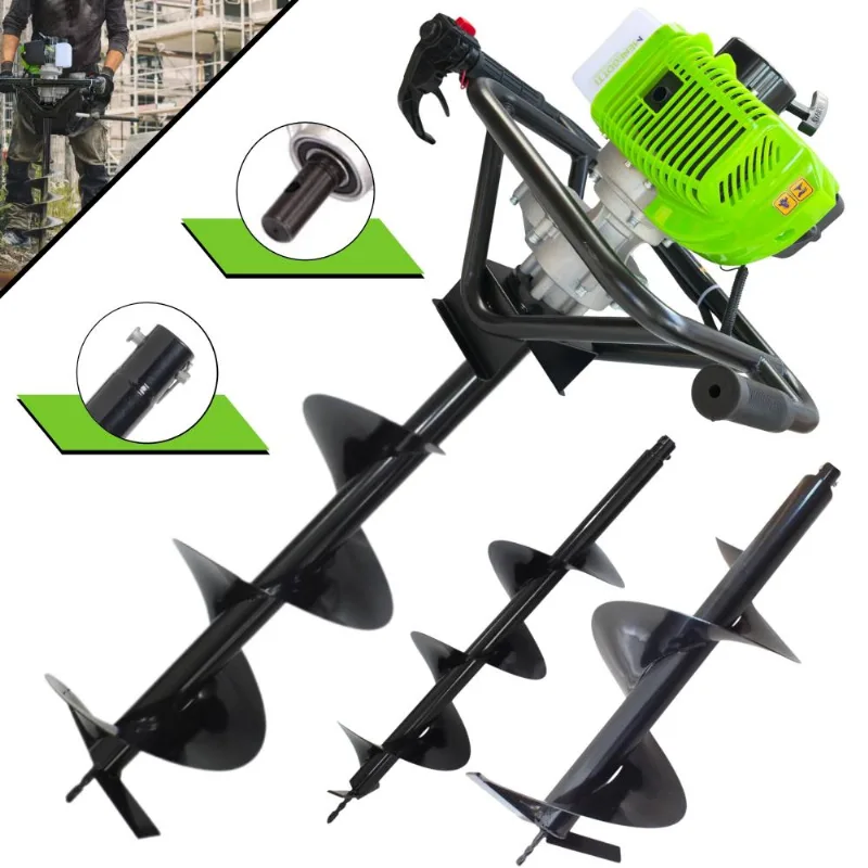 Kit Perfurador De Solo Completo Menegotti Mps52 À Gasolina 2t 52cc 1,8hp De Potência Alta Rotação Com Brocas 80x20cm, 80x25cm E 80x30cm