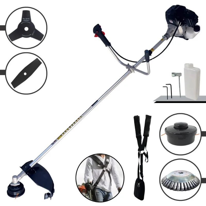 Roçadeira Com Sistema Antivibração À Gasolina Toyama Rt43lb25a 2t 43cc 1,7hp Com Lâmina 2 Pontas + Lâmina 3 Pontas + Escova De Aço + Carretel De Nylon