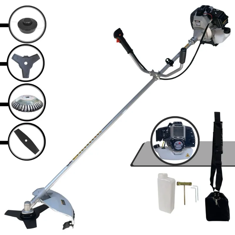 Roçadeira Podador De Grama Toyama Tbc43h À Gasolina 43cc 1,7hp Com Carretel De Nylon + Lâmina 2 Pontas + Lâmina 3 Pontas + Escova De Aço 38 Cerdas