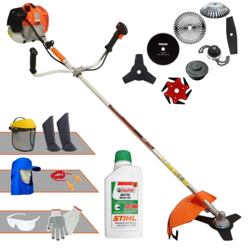 Podador Vulcan Vr620h 62cc Com Carretel Nylon + Facas 2 Pontas, 3 Pontas, 6 Pontas, 40 Dentes, 80 Dentes, Trimmer E Escova De Aço + Epi + Óleo Stihl