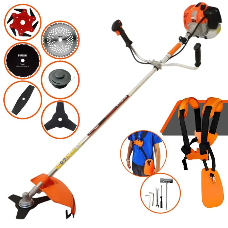 Roçadeira Vulcan Vr620h À Gasolina 3hp 62cc Com Carretel Nylon + Faca 2 Pontas + Faca 3 Pontas + Faca 6 Pontas + Faca 40 Dentes Vídea + Faca 80 Dentes