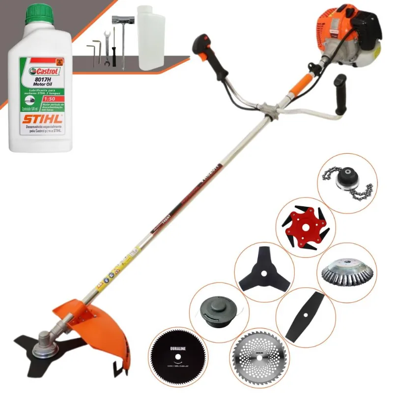 Máquina De Cortar Grama Lateral À Gasolina Vulcan Vr620h 62cc 3hp De Potência 12.500rpm Roçadeira Robusta Completa Com 8 Opções De Cortes + Óleo Stihl