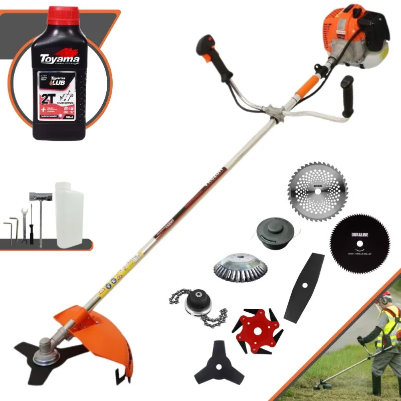 Roçadeira Completa À Gasolina Vulcan Vr620h Motor 2 Tempos 62cc 3hp Alta Performance Com Carretel De Nylon + Kit 7 Opções De Corte + Óleo Toyama 2t