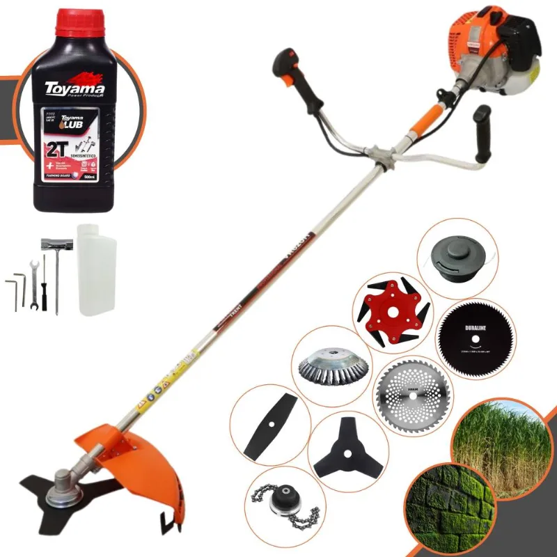 Roçadeira Profissional À Gasolina Vulcan Vr620h 62cc 3hp De Potência 12.500rpm Alta Performance Completa Com 8 Opções De Cortes + Óleo Toyama Fg50 2t