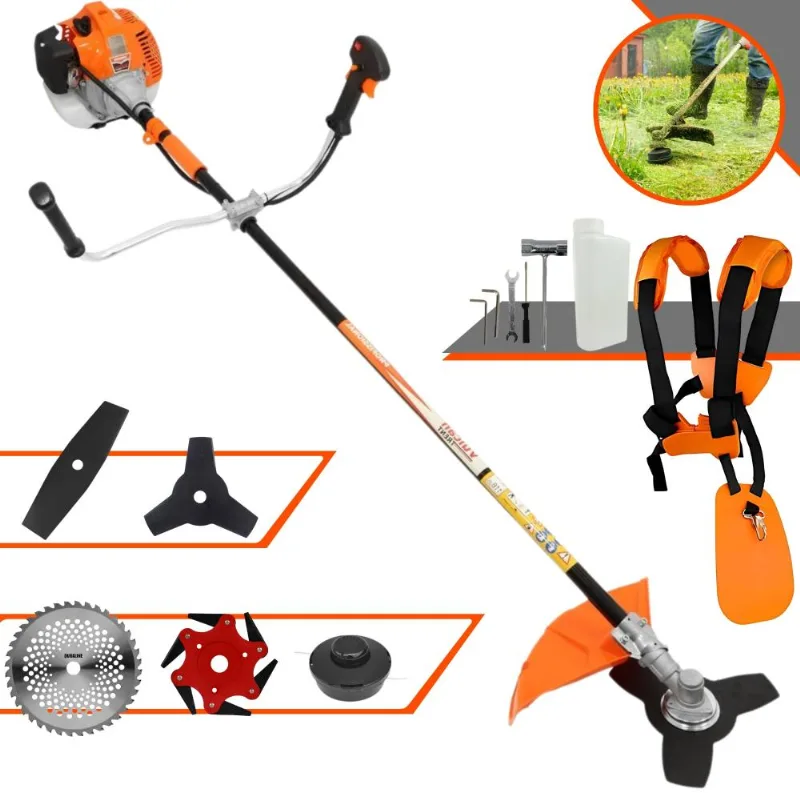 Roçadeira Completa À Gasolina Vulcan Vr520-h 2,5hp 52cc 10.000rpm Com Carretel De Nylon E Facas 3 Pontas + 2 Pontas + 6 Pontas + 40 Dentes De Vídea