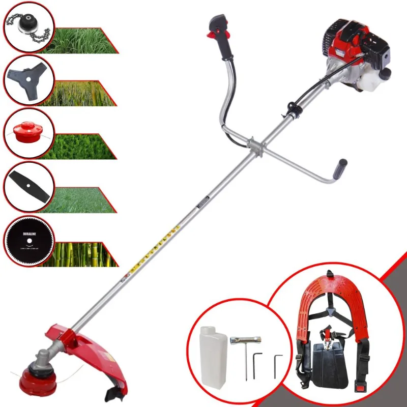Roçadeira Completa Toyama Rt43-l À Gasolina 2t 43cc 1,7hp 5 Em 1 Com Carretel Nylon + Lâmina 2 Pontas + Lâmina 3 Pontas + Lâmina 80 Dentes + Trimmer