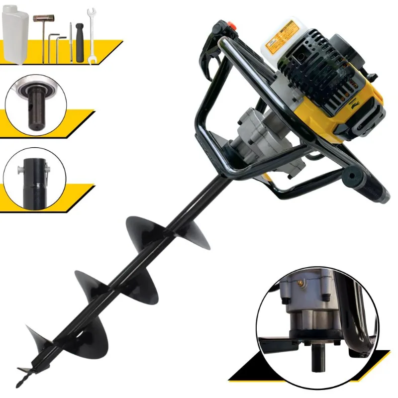 Perfurador De Solo Perfuratriz Lynus Psl-517 À Gasolina 52cc 1,8hp 9.000rpm Motor 2 Tempos Completo Com Broca 80x20cm