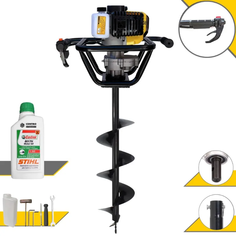Perfurador De Solo Polaca Cavadeira Lynus Psl-517 À Gasolina 52cc 1,8hp 9.000rpm Alta Performance P/ Construção Civil + Broca 80x20cm + Óleo Stihl