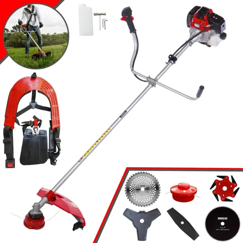 Roçadeira Toyama Rt43l À Gasolina 1,7hp 43cc C/ Carretel Nylon + Faca 2 Pontas + Faca 3 Pontas + Faca 6 Pontas + Faca 40 Dentes Vídea + Faca 80 Dentes