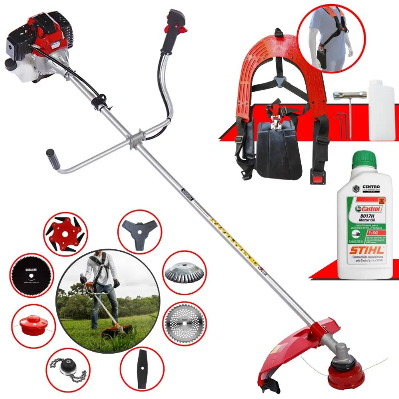 Roçadeira Toyama Rt43l 43cc 1,7hp C/ Carretel Nylon + Facas 2 Pontas, 3 Pontas, 6 Pontas, 40 Dentes, 80 Dentes, Trimmer, Escova De Aço + Óleo Stihl 2t