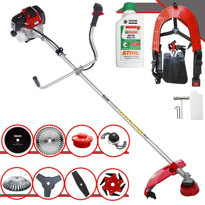 Roçadeira Profissional Com Sistema Anti-vibração À Gasolina Toyama Rt43l 43cc 1,7hp De Potência 10.000rpm Completa Com 8 Opções De Cortes + Óleo Stihl