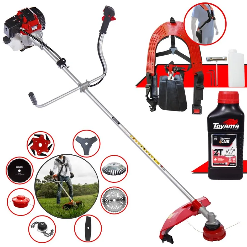 Roçadeira Toyama Rt43l 43cc 1,7hp Com Carretel Nylon + Facas 2 Pontas, 3 Pontas, 6 Pontas, 40 Dentes, 80 Dentes, Trimmer E Escova De Aço + Óleo Toyama
