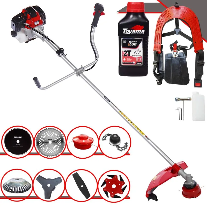 Roçadeira Profissional À Gasolina Toyama Rt43l 43cc 1,7hp De Potência 10000rpm Com Sistema Antivibração 8 Opções De Cortes + Óleo Toyama Fg50 2 Tempos