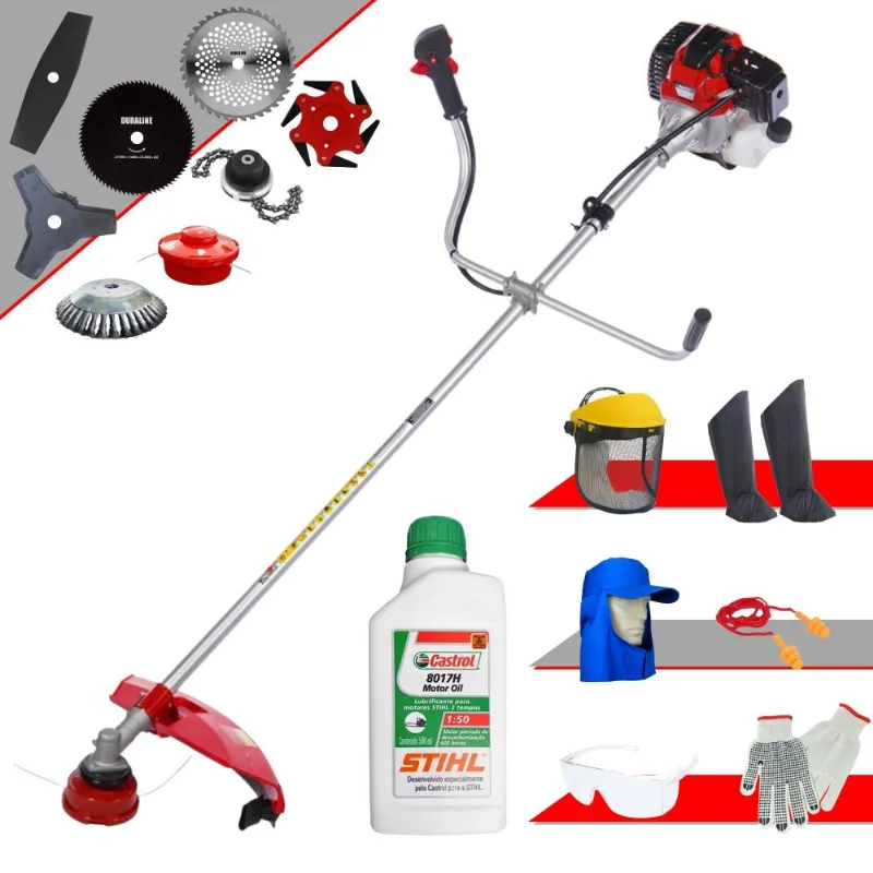 Roçadeira Toyama Rt43l 43cc Com Carretel + Facas 2 Pontas, 3 Pontas, 6 Pontas, 40 Dentes, 80 Dentes, Trimmer E Escova De Aço + Epi + Óleo Stihl 2t
