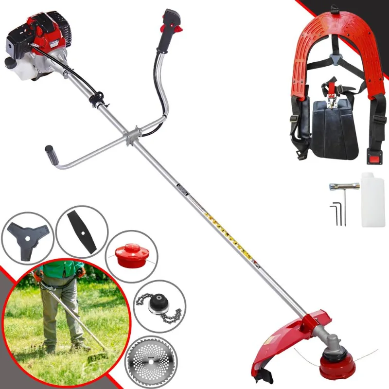Roçadeira À Gasolina Toyama Rt52-l 2t 2hp 52cc Alta Performance Com Carretel Nylon + Faca 2 Pontas + Faca 3 Pontas + Faca 40 Dentes Vídea + Trimmer