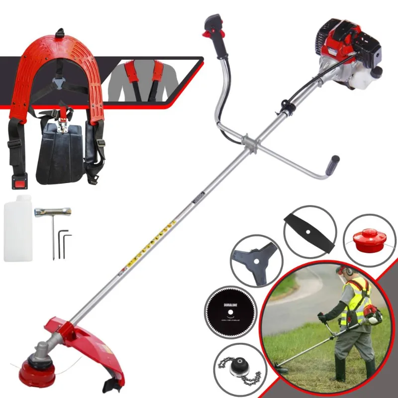 Roçadeira Com Sistema Anti-vibração À Gasolina Toyama Rt52l 52cc 2hp + Faca 2 Pontas + Faca 3 Pontas + Faca 80 Dentes + Carretel De Nylon + Trimmer