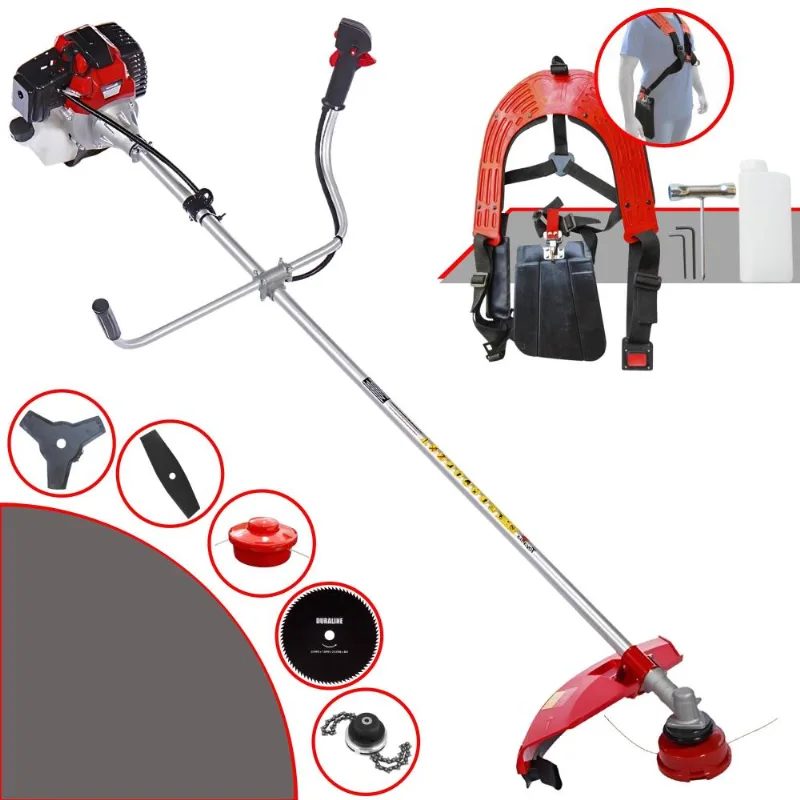Roçadeira À Gasolina Toyama Rt52l 52cc 2hp 10.000rpm Multifunções Com Carretel Nylon + Lâmina 2 Pontas + Lâmina 3 Pontas + Lâmina 80 Dentes + Trimmer