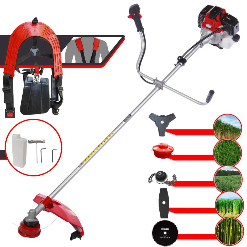 Roçadeira Profissional Com Sistema Antivibração Toyama Rt52l À Gasolina 2t 2hp 52cc 10.000rpm + Kit Extra De Faca 3 Pontas, Faca 80 Dentes E Trimmer