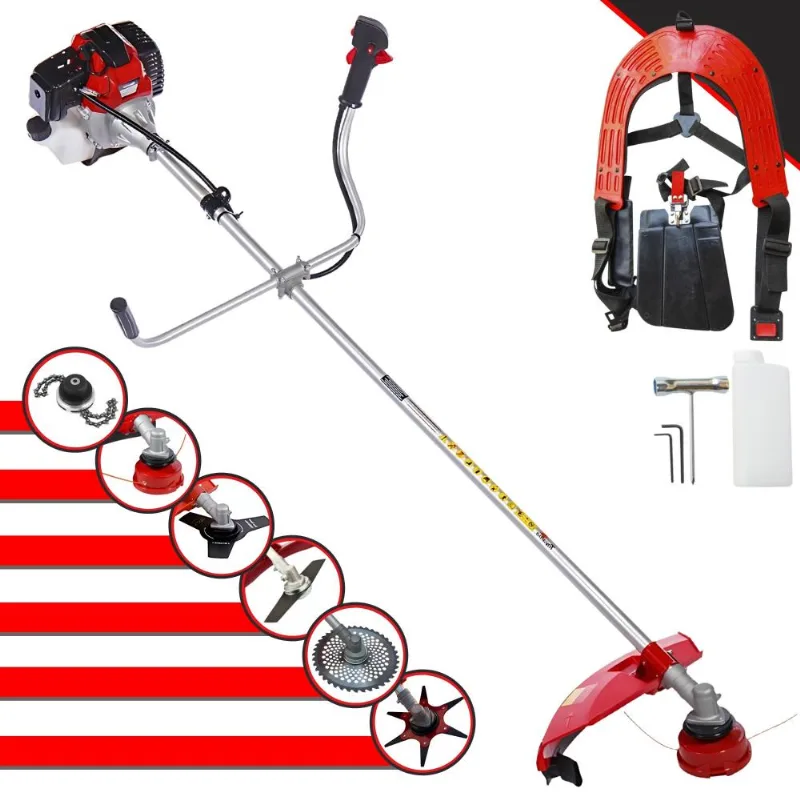 Roçadeira À Gasolina Toyama Rt52-l 52cc 2t 2hp Com Carretel Nylon + Faca 2 Pontas + Faca 3 Pontas + Faca 6 Pontas + Disco 40 Dentes Vídea + Trimmer