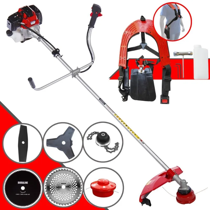 Roçadeira Toyama Rt52l À Gasolina 52cc 2hp Com Carretel + Lâmina 2 Pontas + Lâmina 3 Pontas + Lâmina 40 Dentes Vídea + Lâmina 80 Dentes + Trimmer
