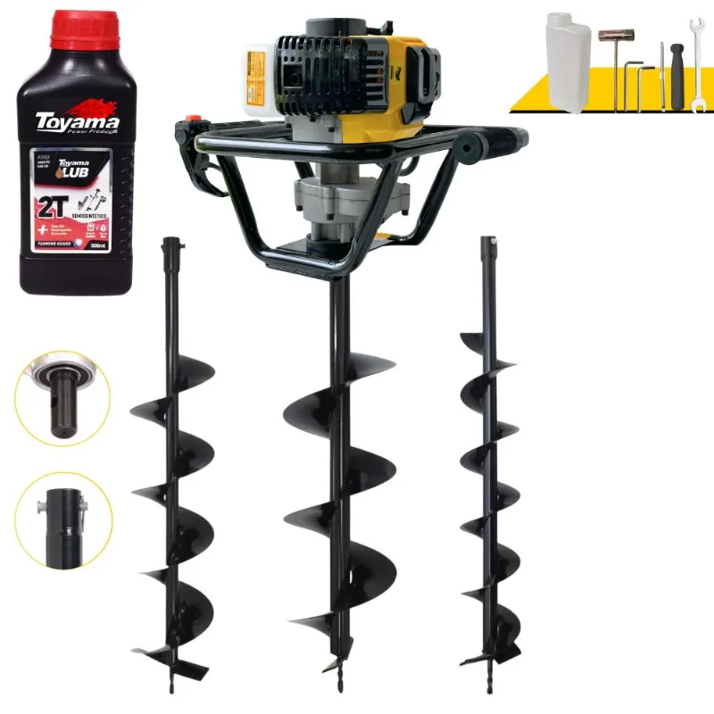 Perfurador De Polo Profissional À Gasolina Lynus Psl-517 1,8hp De Potência 52cc 9.000rpm + Conjunto De Brocas 80x10, 80x15 E 80x20 + Óleo Toyama