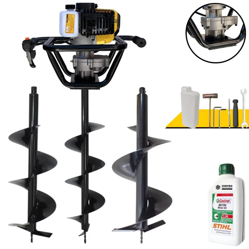 Perfurador De Polo Profissional À Gasolina Lynus Psl-517 1,8hp De Potência 52cc 9.000rpm + Conjunto De Brocas 80x20, 80x25 E 80x30 + Óleo Stihl