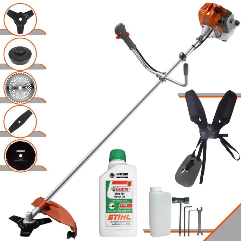 Roçadeira Tekna Rl520acn-tk À Gasolina 52cc 2hp Com Faca 2 Pontas + Faca 3 Pontas + Faca 40 Dentes + Faca 80 Dentes + Carretel Nylon + Óleo Stihl 2t