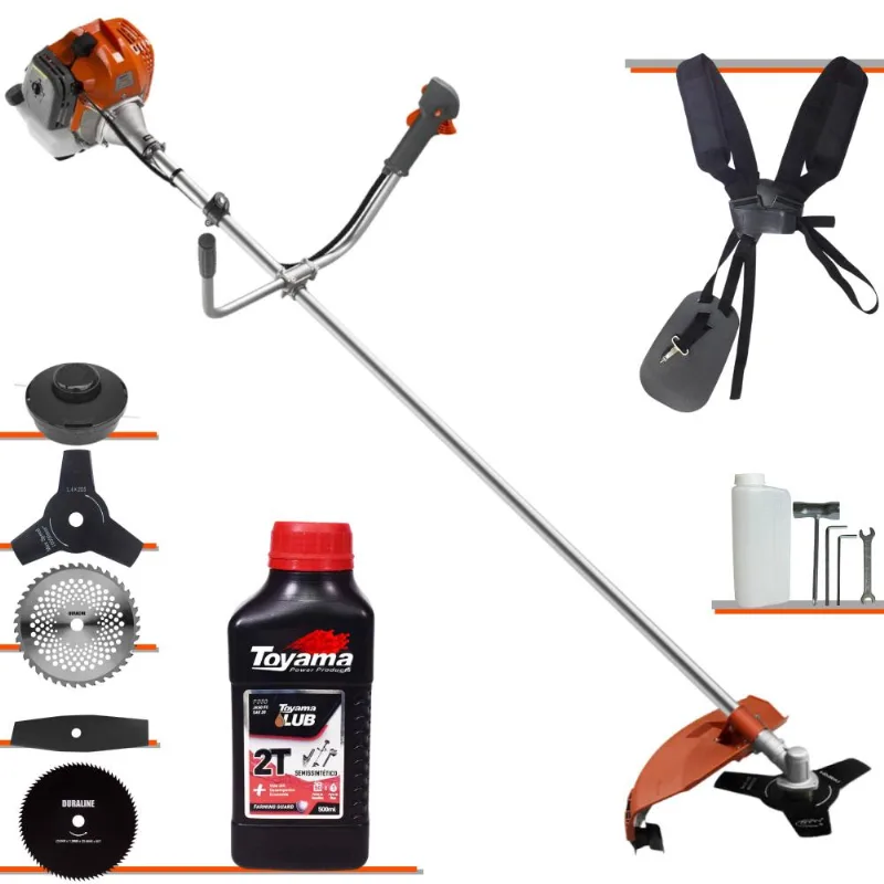 Roçadeira À Gasolina Tekna Rl520acntk Multifuncional 52cc 2hp Aparador De Grama Com 5 Opções De Cortes, Carretel E Kit 4 Facas + Óleo Toyama 2t