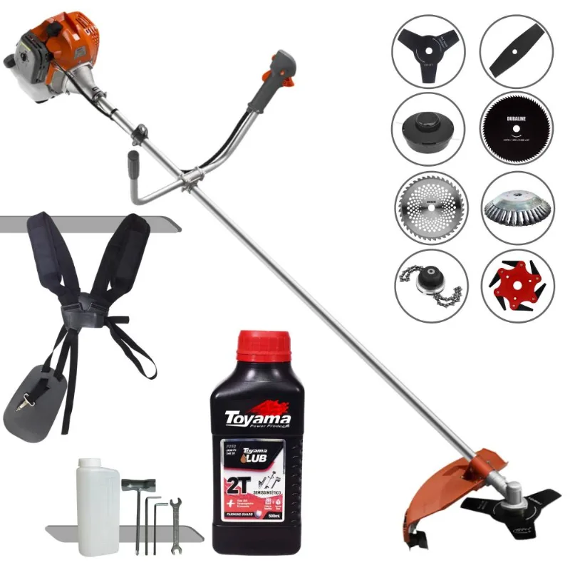 Roçadeira Completa À Gasolina Tekna Rl520acntk 52cc 2hp Alta Rotação Ideal Para Todos Os Tipos De Trabalhos Com 8 Opções De Cortes + Óleo Toyama 2t