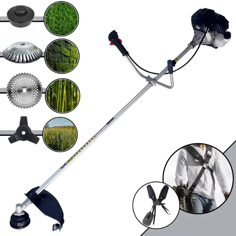 Roçadeira Com Sistema Anti-vibração Toyama Rt43lb25a À Gasolina 43cc 1,7hp 4 Em 1 Com Carretel Nylon E Faca 3 Pontas + Faca 40 Dentes + Escova De Aço