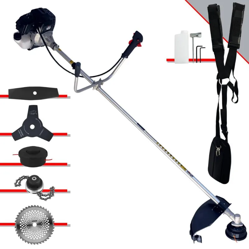 Roçadeira Com Sistema Antivibração Profissional À Gasolina Toyama Rt43lb-25a 2 Tempos 43cc 1,7hp 10000rpm Completa Multifunções Com 5 Opções De Cortes
