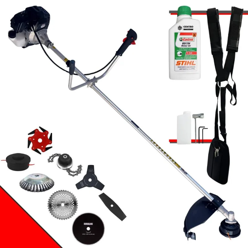 Roçadeira Profissional Com Sistema Anti-vibração À Gasolina Toyama Rt43lb25a 43cc 1,7hp De Potência Completa Com 8 Opções De Cortes + Óleo Stihl 8017