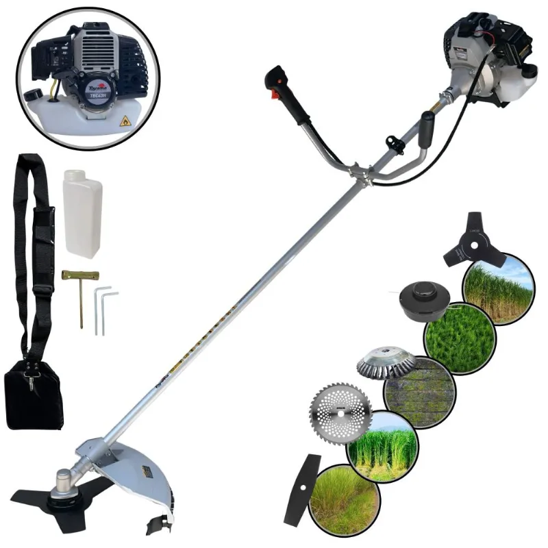 Roçadeira Com Sistema Antivibração Toyama Tbc43h À Gasolina 1,7hp 43cc 12.000rpm Kit De Facas Extras 2 Pontas, Faca 40 Dentes Vídea E Escova 38 Cerdas