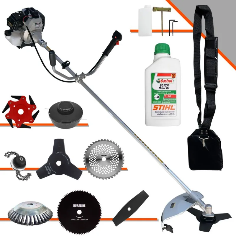Roçadeira Profissional Com Sistema Anti-vibração À Gasolina Toyama Tbc43h 43cc 1,7hp De Potência 12000rpm Completa Com 8 Opções De Cortes + Óleo Stihl