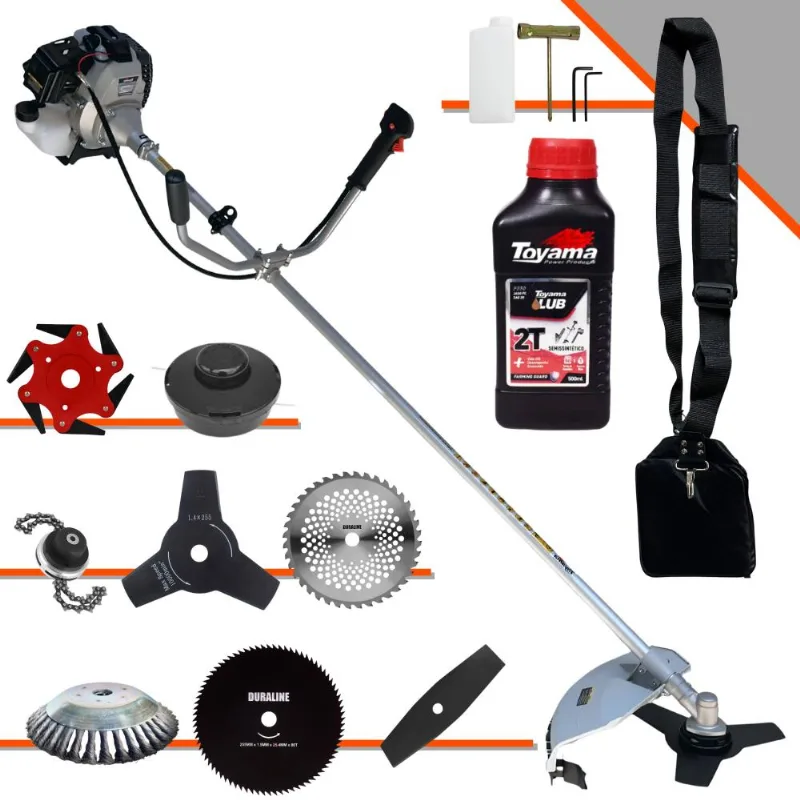 Roçadeira Profissional À Gasolina Toyama Tbc43h 43cc 1,7hp De Potência 12000rpm C/ Sistema Antivibração 8 Opções De Cortes + Óleo Toyama Fg50 2 Tempos