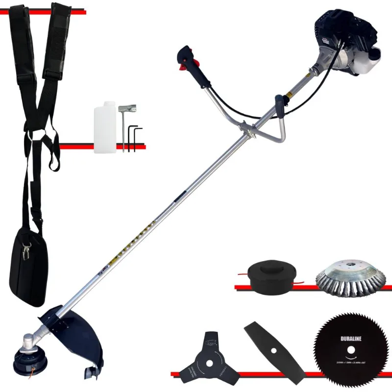 Roçadeira Robusta Toyama Rt43lb25a À Gasolina 2t 43cc 1,7hp 5 Em 1 Com Carretel Nylon + Faca 2 Pontas + Faca 3 Pontas + Faca 80 Dentes + Escova De Aço