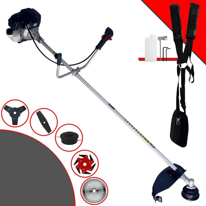 Aparador De Grama À Gasolina Toyama Rt43lb25a 2 Tempos 43cc 1,7hp De Potência 10.000rpm Roçadeira Completa Com Carretel Nylon E Kit 4 Lâminas De Corte