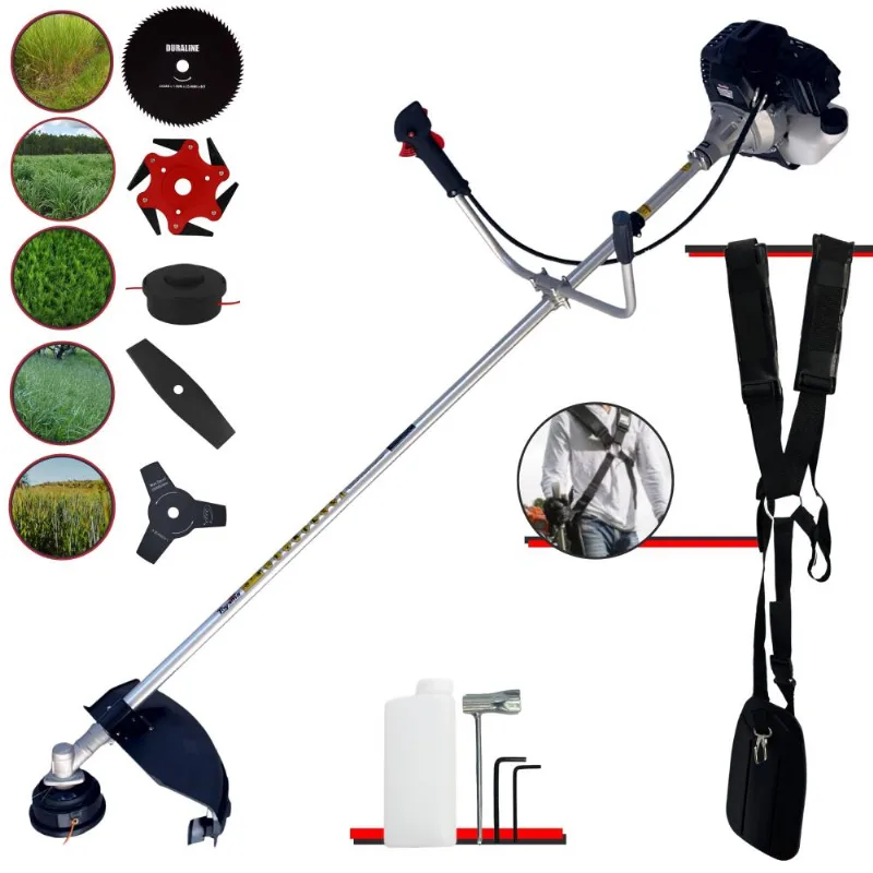 Roçadeira Toyama Rt43lb25a 43cc À Gasolina 1,7hp 10.000rpm Com Lâmina 2 Pontas + Lâmina 3 Pontas + Lâmina 6 Pontas + Lâmina 80 Dentes + Carretel Nylon