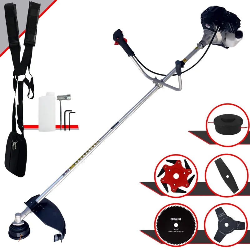 Roçadeira Toyama Rt43lb-25a À Gasolina 2 Tempos 43cc 1,7hp Com Carretel Nylon + Lâmina 2 Pontas + Lâmina 3 Pontas + Lâmina 6 Pontas + Lâmina 80 Dentes
